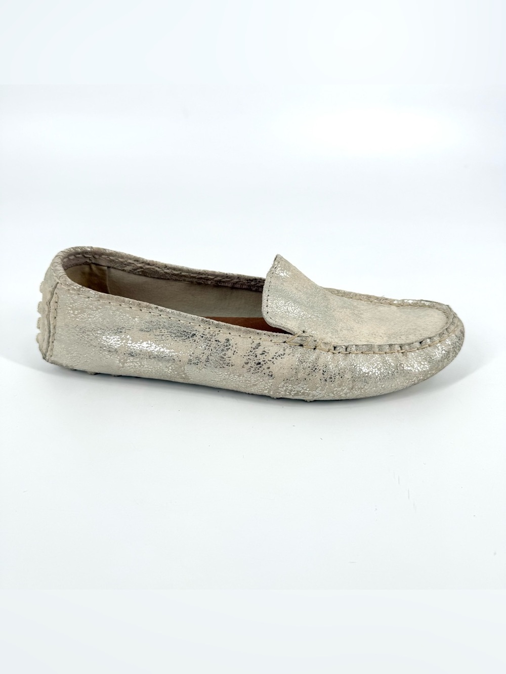 Sperry Port Driving Moccasins Womens Size 7.5 Ivory Silver Leather Slip On Shoes